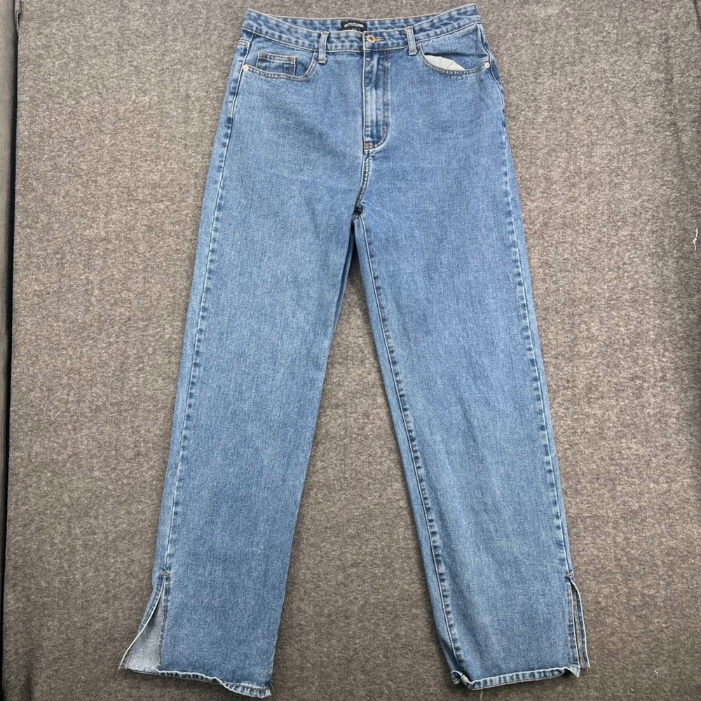 PrettyLittleThing Womens High Waisted Straight Leg Jeans Blue Side Slit Size 10